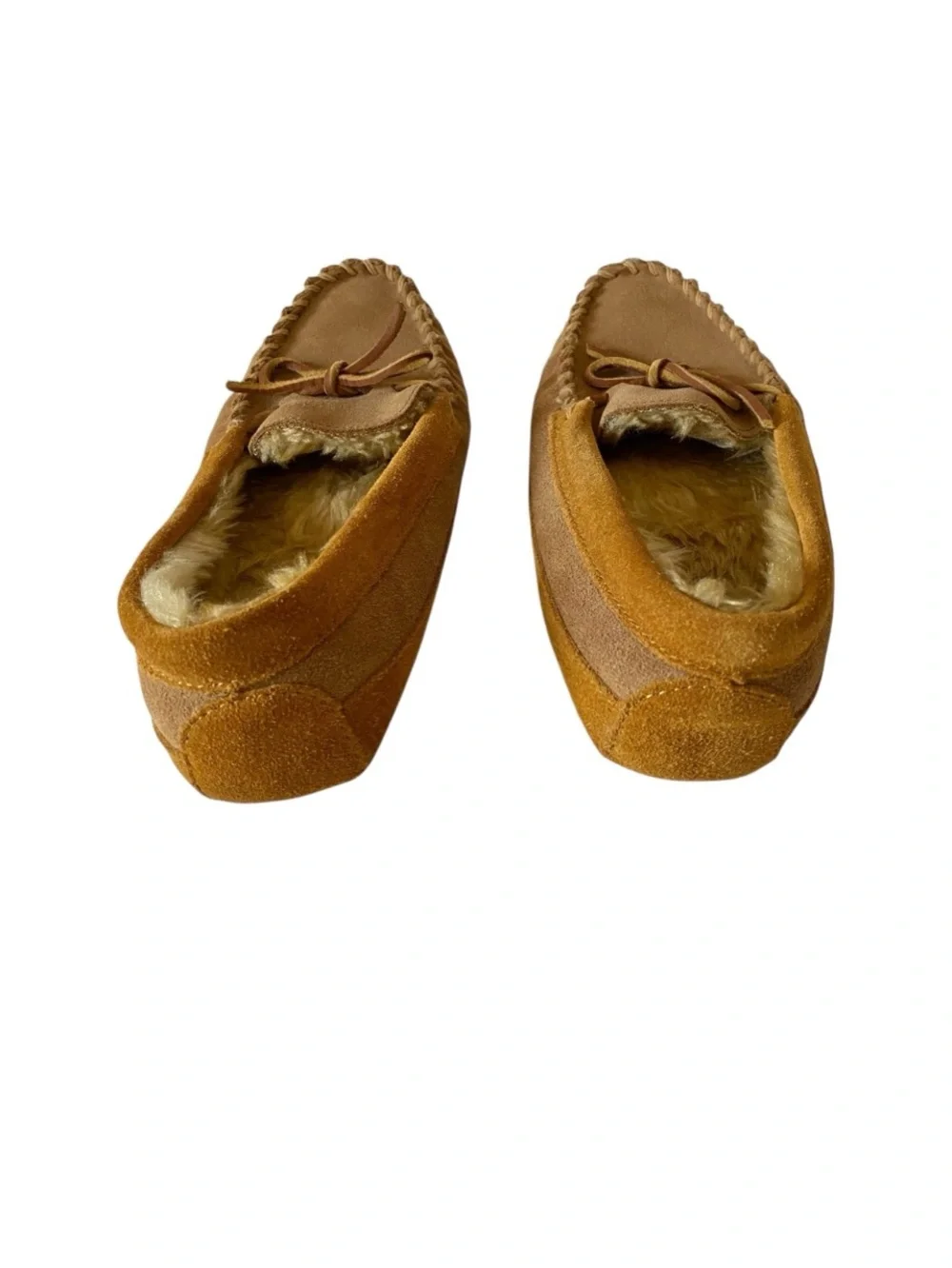 L.L. Bean Wicked Good Suede Leather Faux Fur Lined Moccasin Slippers Kids Sz 5